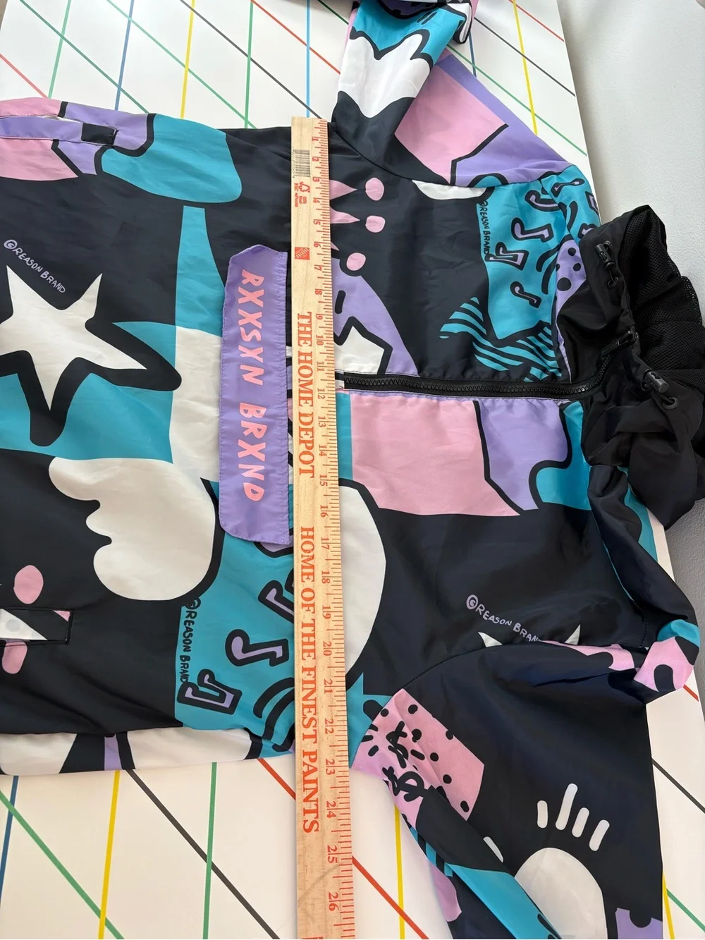 Reason Black Windbreaker Jacket Hoodie w/ Pink & Teal Size Large Streetwear Cool - Picture 7 of 8